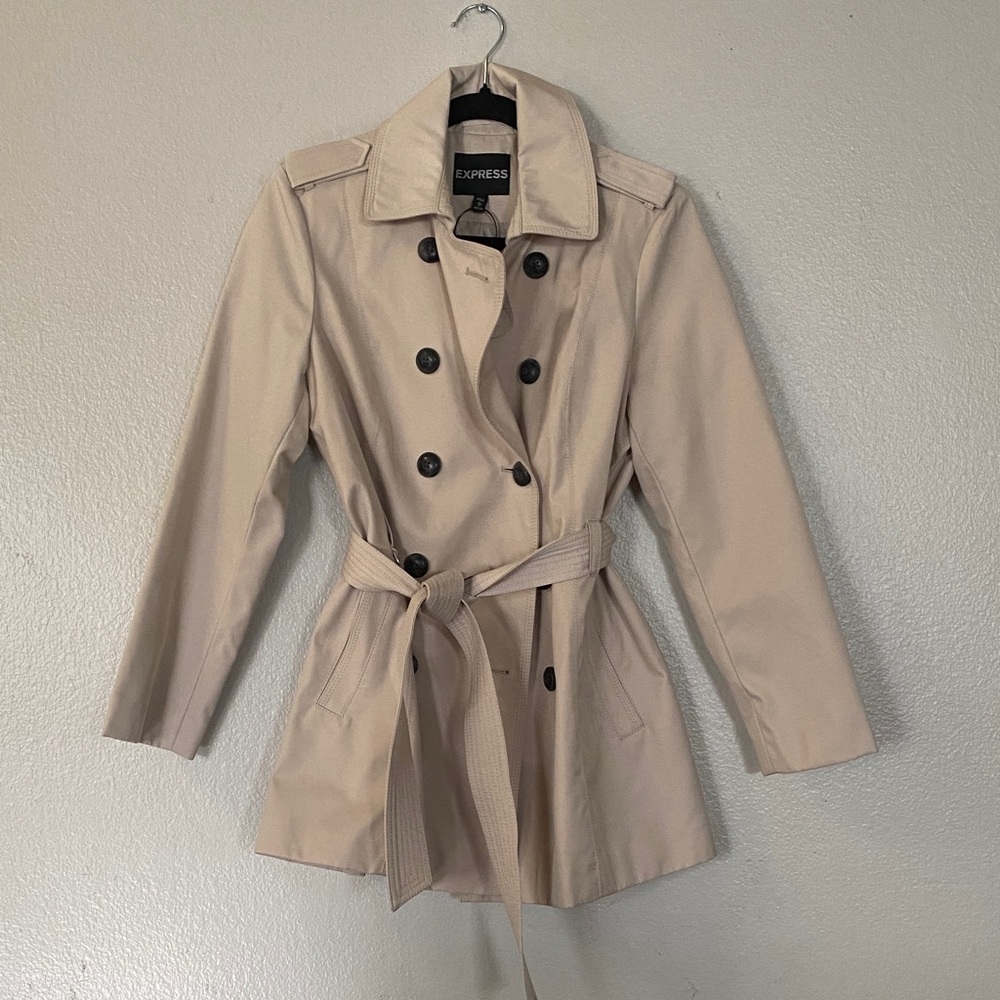 Express Women's Beige Short Double-Breasted Trench Coat